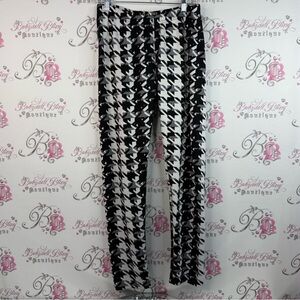 Just cozy leggings fleece lined Black & White Houndstooth Print Pull-On Pants